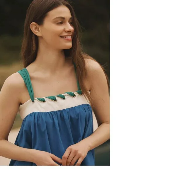 By Anthropologie Sleeveless Whipstitch Mini dress SIZE M  blue color new nwt - Picture 2 of 6